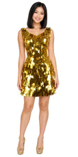 Show Choir Short Handmade Rectangular Paillette Metallic Gold Sequin Dress with Sweetheart Neckline