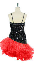 Short Handmade 20mm Paillette Hanging Black Sequin Dress with Red Diagonal Organza Hemline back view