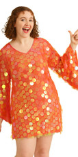 Show Choir Short Handmade Paillette Iridescent Orange Sequin Dress with Sleeves