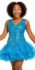 Show Choir Short Handmade Paillette Pastel Blue Sequin Dress with Organza
