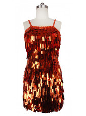 Short Handmade Rectangular Paillette Hanging Metallic Copper Sequin Dress front view