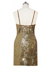 Short Handmade 8mm Cupped Sequin Gown in Metallic Light Gold back view