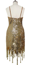 Short Handmade 8mm Cupped Sequin Dress in Metallic Light Gold with Jagged Beaded Hemline front view