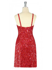 Short Handmade 8mm Cupped Sequin Gown in Hologram Red back view