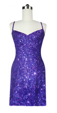 Short Handmade 8mm Cupped Sequin Gown in Hologram Purple Front View