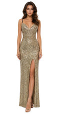 Long Gold Baroque Sequin Fabric Gown