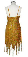 Short Handmade 8mm Cupped Sequin Dress in Hologram Gold with Jagged Beaded Hemline back view