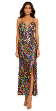 Long Handmade Metalic Multi-Colour Hanging Sequins Gown