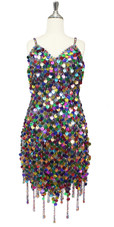 Handmade Multi-Colour Sequin Short Dress with Jagged Beaded Hemline (2020-024)