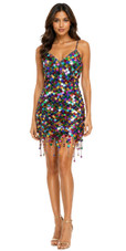 Handmade Multi-Colour Sequin Short Dress with Jagged Beaded Hemline