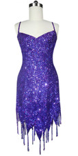 Short Handmade 8mm Cupped Sequin Dress in Hologram Purple with Jagged Beaded Hemline front view