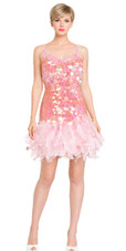 Handmade Short Transperant  Sequin Dress with Organza Ruffle Skirt