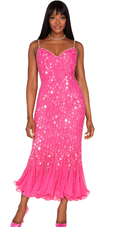 Handmade Short Transparent Pink  Sequin Dress with Jagged Beaded Skirt