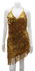 Short Gold Sequin Fabric Dress With Hologram Hanging Sequins