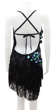 Short Black Sequin Fabric Dress With Hologram Hanging Sequins