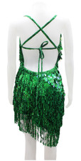 Short Green Sequin Fabric Dress With Hologram Hanging Sequins