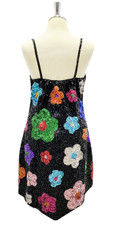 Black 8mm Metallic Sequin Dress with Colorful Flowers Pattern