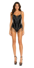 Black 8mm Metallic Sequin Leotard Pattern Dress with Hanging Beads