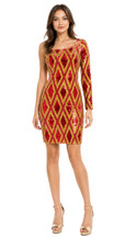 Handmade 10mm Red & Gold Sequin Once Shoulder Short Dress