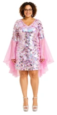 Short Handmade Paillette Metallic Silver Sequin Dress with Organza Sleeves