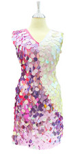 Show Choir Short Handmade Sleeveless Dual Color Metallic Jumbo Sequin Dress