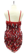 In-Stock Short Handmade Red and Silver Metallic Diamond Shape Sequin Dress SIZE: US 08 / UK 10 / EUR 40 BUST: 40 WAIST: 30 HIPS: 40 G: 17 (mid top of shoulder to waist) SL1 Length: 11 SL2 Length: 16