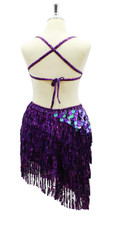 In-Stock Short Purple Sequin Fabric Dress With Hologram Hanging Sequins SIZE: US 12 / UK 14 / EUR 44 BUST: 39 WAIST: 32 HIPS: 42 G: 19 (mid top of shoulder to waist) SL1 Length: 15+5 SL2 Length: 20+2