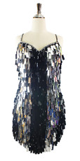 In-Stock Short Handmade Black and Silver MEtallic Sequin Dress

SIZE: US 14 / UK 16 / EUR 46 (Measurements are shown as inches)
BUST: 41
WAIST: 34
HIPS: 44
G: 20 (mid top of shoulder to waist)
SL1 Length: 14
SL2 Length: 19