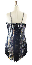 In-Stock Short Handmade Black and Silver MEtallic Sequin Dress SIZE: US 14 / UK 16 / EUR 46 BUST: 41 WAIST: 34 HIPS: 44 G: 20 (mid top of shoulder to waist) SL1 Length: 14 SL2 Length: 19