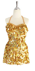 In-Stock Short Handmade Hologram Gold Hanging Sequin Dress 

SIZE: US 02 / UK 04 / EUR 34 (Measurements are shown as inches)
BUST: 34
WAIST: 32
HIPS: 37
G: 17 (mid top of shoulder to waist)
SL1 Length: 13
