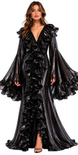 Long Sleeves Black Sequin Fabric Coat with Matching Ruffles
