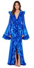 Long Sleeves Dark Blue Sequin Fabric Coat with Matching Ruffles