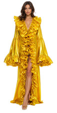 Long Sleeves Gold Sequin Fabric Coat with Matching Ruffles