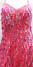 Short Handmade Sequin Dress with Tear-Drop Shaped Transparent and Hologram Fuchsia sequins