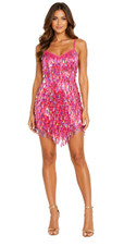 Short Handmade Sequin Dress with Tear-Drop Shaped Transparent and Hologram Fuchsia sequins
