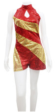 Red and Gold Sequin Fabric Jumpsuit with Keyhole Neck