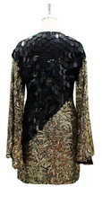 Short Baroque Gold Sequin Fabric Dress with Black Jumbo Sequins SIZE: US 16 / UK 18 / EUR 48 (Measurements are shown as inches) BUST: 43 WAIST: 36 HIPS: 46 G: 20 (mid top of shoulder to waist) SL1 Length: 17 Sleeves Length: 25