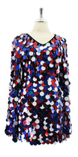 In-Stock Short Dress In Blue Red and White Jumbo Sequins

SIZE: US 14 / UK 16 / EUR 46 (Measurements are shown as inches)
BUST: 41
WAIST: 34
HIPS: 44
G: 20 (mid top of shoulder to waist)
SL1 Length: 20
Sleeves Length: 25