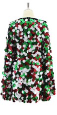 In-Stock Short Dress In Red Silver and Green Jumbo Sequins SIZE: US 02 / UK 04 / EUR 34 (Measurements are shown as inches) BUST: 34 WAIST: 27 HIPS: 37 G: 16 (mid top of shoulder to waist) SL1 Length: 17 Sleeves Length: 25