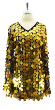 In-Stock Short Dress In Gold Metallic Jumbo Sequins

SIZE: US 02 / UK 04 / EUR 34 (Measurements are shown as inches)
BUST: 34
WAIST: 27
HIPS: 37
G: 16 (mid top of shoulder to waist)
SL1 Length: 17
Sleeves Length:25