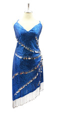 In-Stock Blue Sequin Fabric Dress with Handing Silver Sequins and Beaded Hemline

SIZE: US 14 / UK 16 / EUR 46 (Measurements are shown as inches)
BUST: 41
WAIST: 34
HIPS: 44
G: 19 (mid top of shoulder to waist)
SL1 Length: 14
SL2 Length: 25