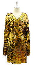 In-Stock Handmade Gold Jumbo Sequins Dress with Bell Sleeves

SIZE: US 14 / UK 16 / EUR 46 (Measurements are shown as inches)
BUST: 41
WAIST: 34
HIPS: 44
G: 19.5 (mid top of shoulder to waist)
SL1 Length: 20
Sleeves Length:25
