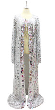 In-Stock Handmade Silver Sequins Long Coat with Long Sleeves

SIZE: US 12 / UK 14 / EUR 44 (Measurements are shown as inches)
BUST: 39
WAIST: 32
HIPS: 42
G: 19.5 (mid top of shoulder to waist)
H Dress Hemline Length: 62
Sleeves Length: 26