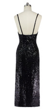 In-Stock Long Handmade Black Metallic 8mm Sequin Gown  SIZE: US 02 / UK 04 / EUR 34 BUST: 34 WAIST: 28 HIPS: 37 G: 16 (mid top of shoulder to waist) H Dress Hemline Length: 56 Slit: 29