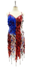 Handmade Short Dress In USA Flag Pattern with Metallic Sequins