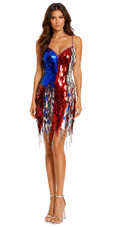 Handmade Short Dress In USA Flag Pattern with Metallic Sequins