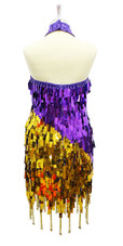 Handmade Short Metallic Sequins Dress In Purple and Gold with Jagged Beaded Hemline