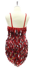 Handmade Short Metallic Diamond Shapped Sequins Dress In Red and Silver