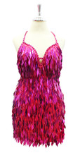 Handmade Short Metallic Diamond Shapped Sequins Dress In Fuchsia