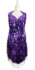 Handmade Short Metallic Sequins Dress In Purple with Beaded Hemline